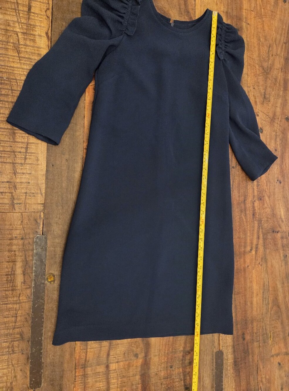 Sinequanone Classic Navy Midi Dress with Puff Shoulder Detail - Women's